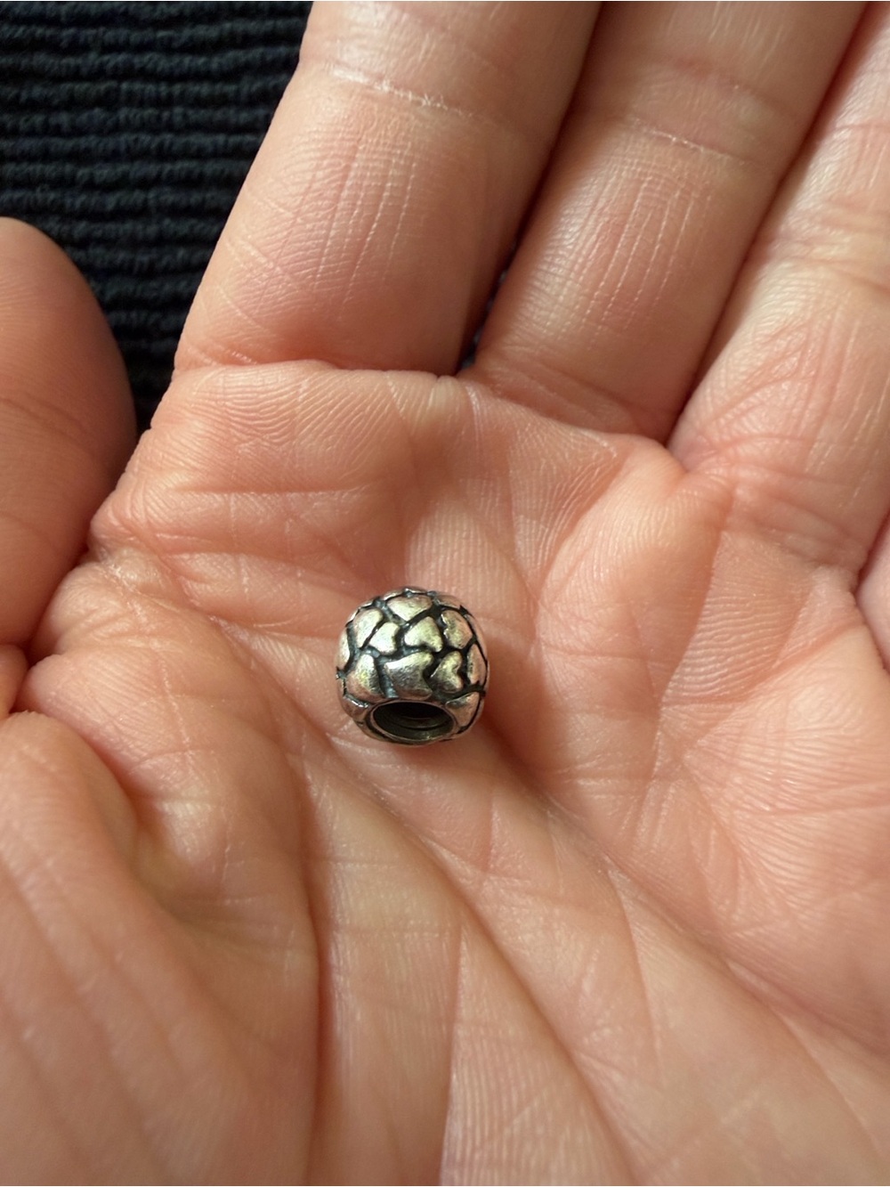Pandora Silver Crackle Heart Charm Bead